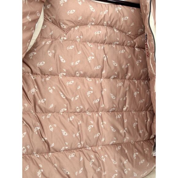 Patagonia Bivy Hooded Vest Cream/Pink Women’s Size Large Duck Down Warm Outdoors - Picture 9 of 12